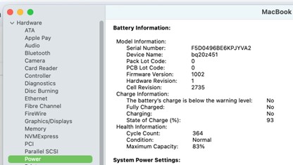 Macbook battery information
