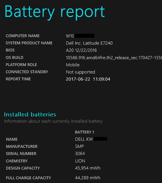 Dell laptop battery report